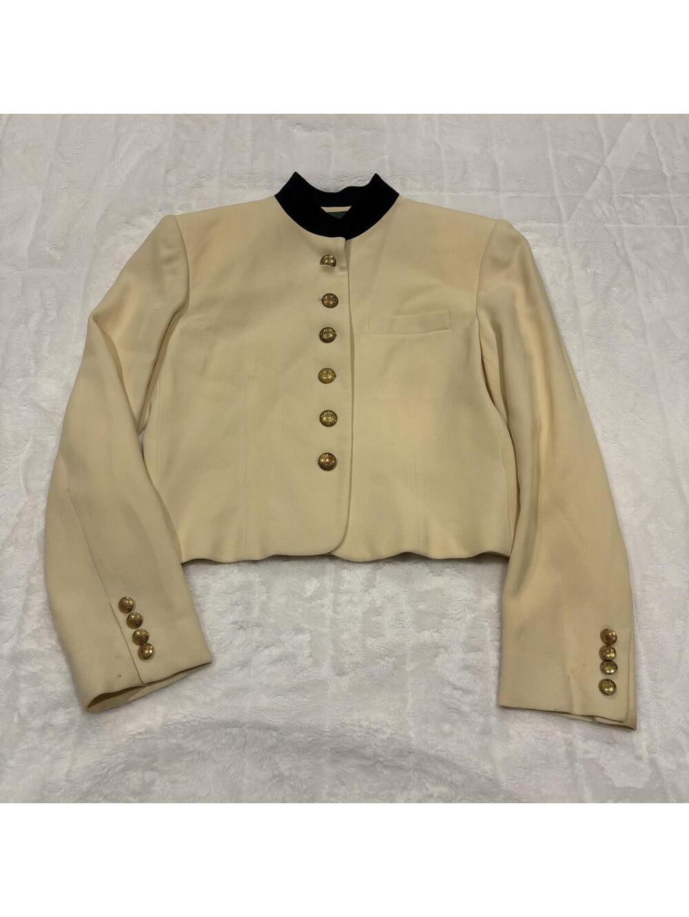 Lauren Ralph Lauren Women's 4 Cream Wool Blend Gold Button Blazer Jacket USA